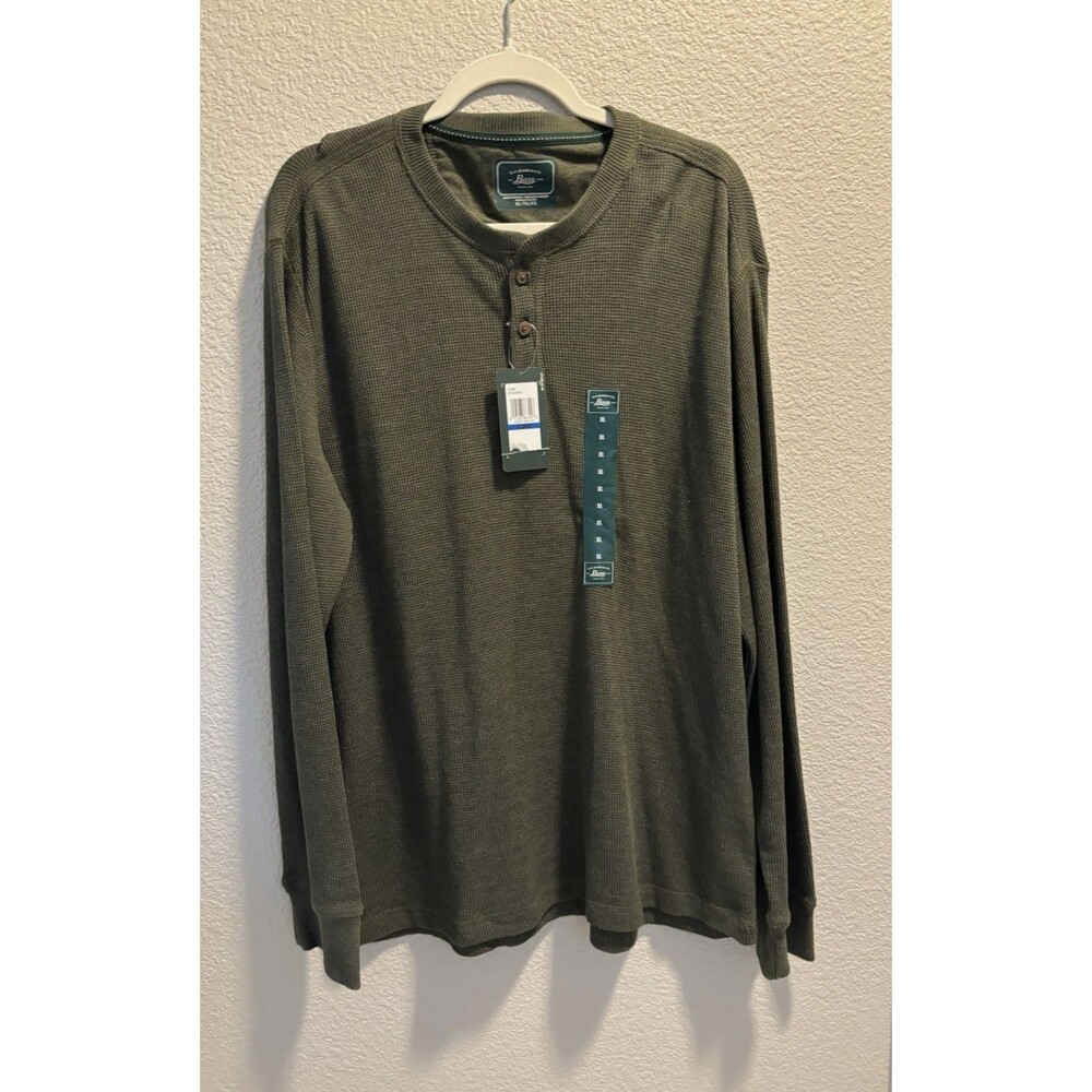 G.H. Bass And Co. Men’s Long Sleeve Waffle Pattern Shirt Size Large Henley Green